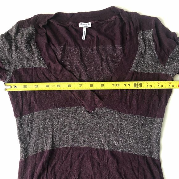 SPLENDID Purple Silver Sheer long sleeve ruched v-neck knit shirt X-Small - Picture 7 of 9
